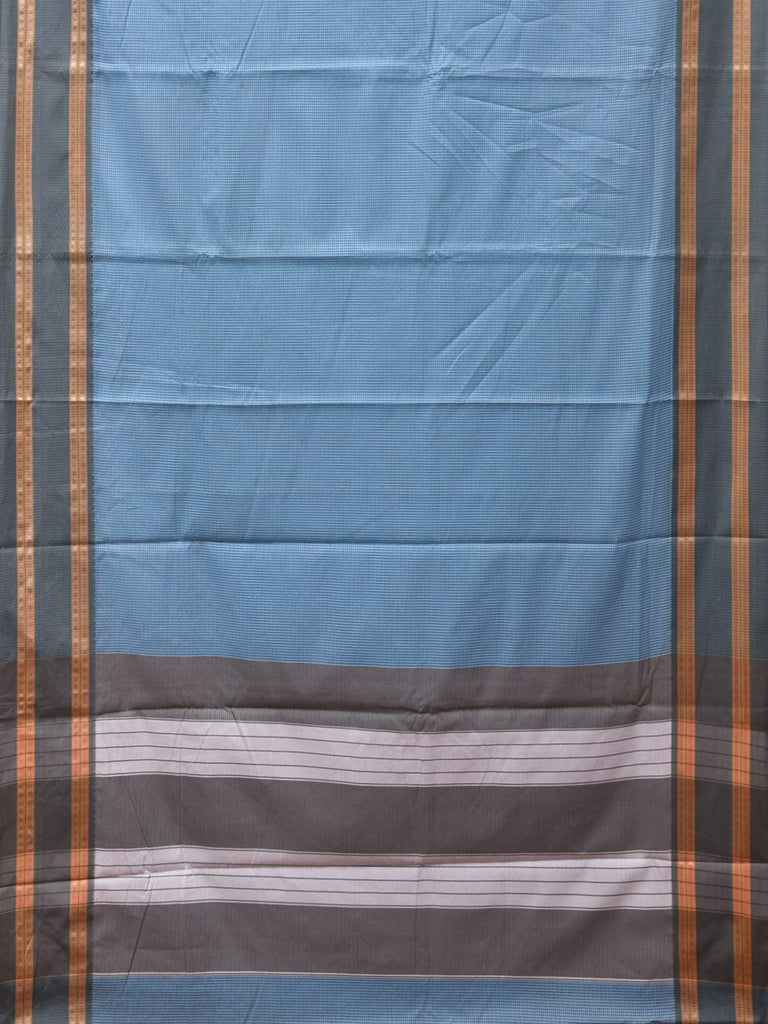 Light Blue and Grey Bamboo Cotton Saree with Small Checks Design No Blouse bc0263