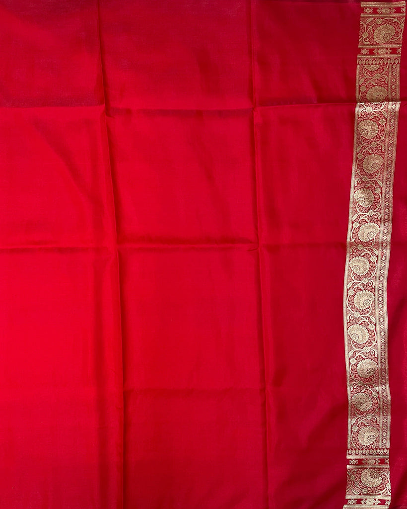 Light Blue and Red Katan Banarasi Saree with Silver Zari Floral Weaving And Grand Pallu B0593ds