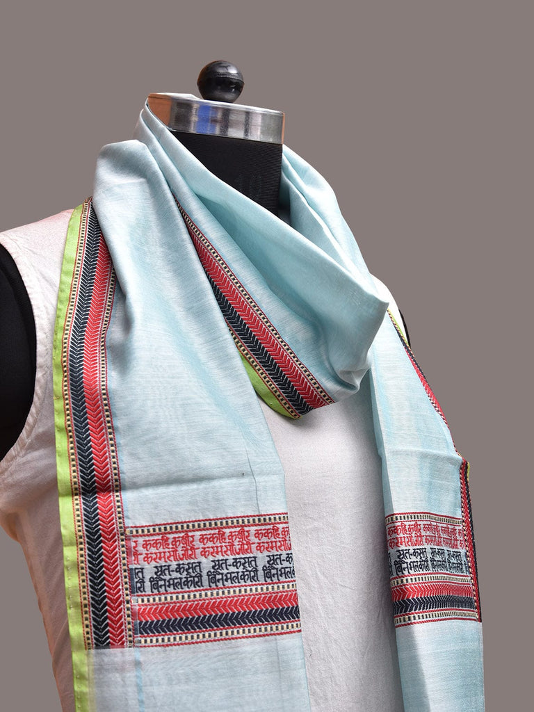 Light Blue Banaras Cotton Silk Stole with Border Design ds3655