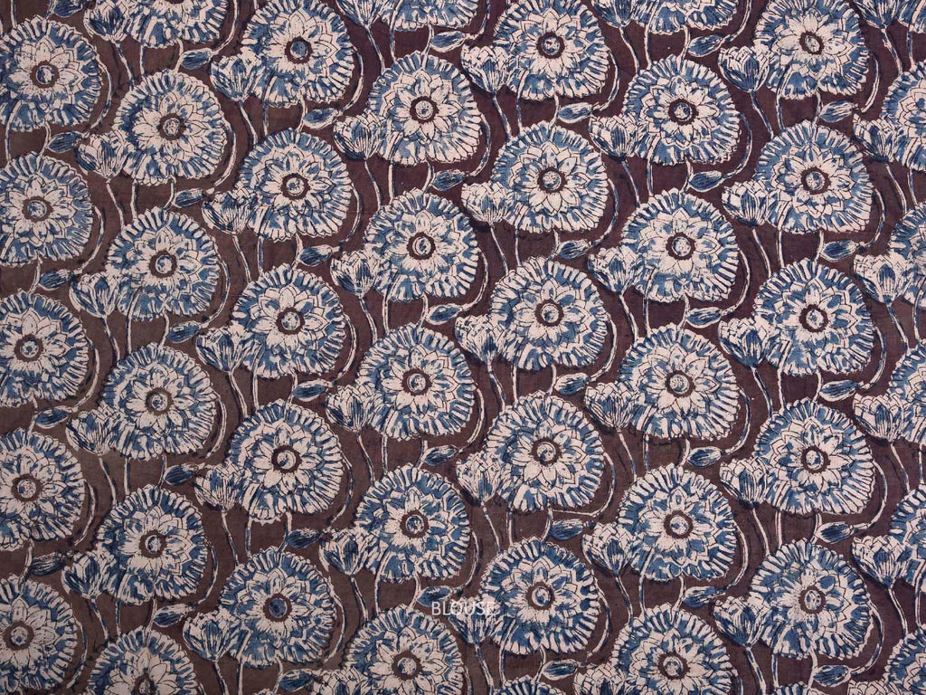 Light Blue Kanchipuram Cotton Plain Saree with Strips Pallu Design and Kalamkari Blouse k0998