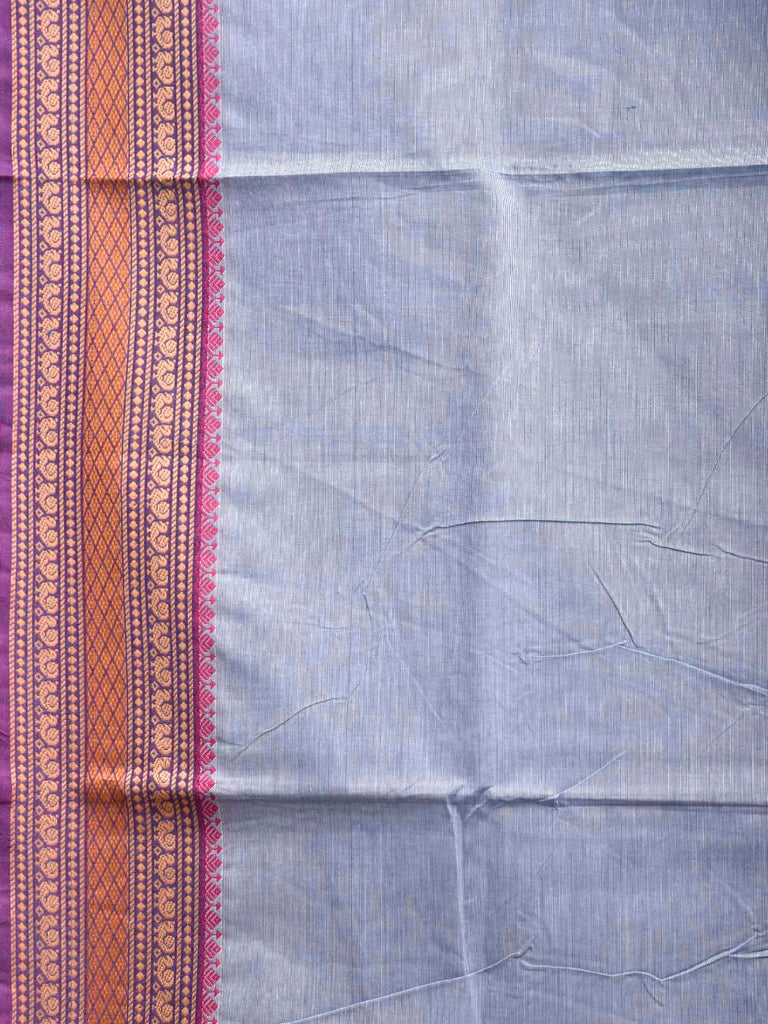 Light Blue Kanchipuram Cotton Plain Saree with Strips Pallu Design and Kalamkari Blouse k0998