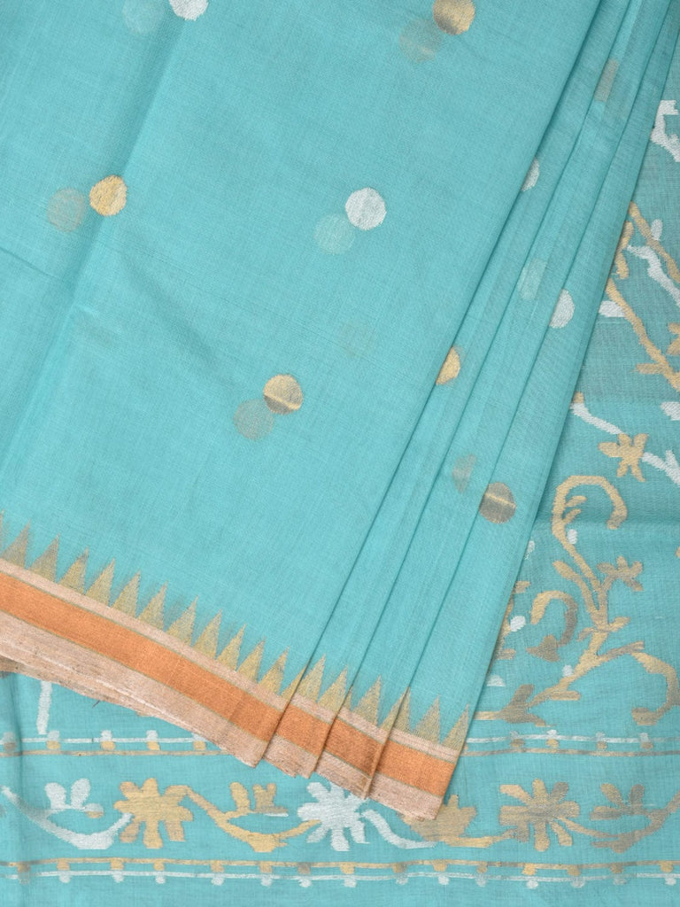 Light Blue Khadi Cotton Handloom Saree with Mango Pallu Design kh0666