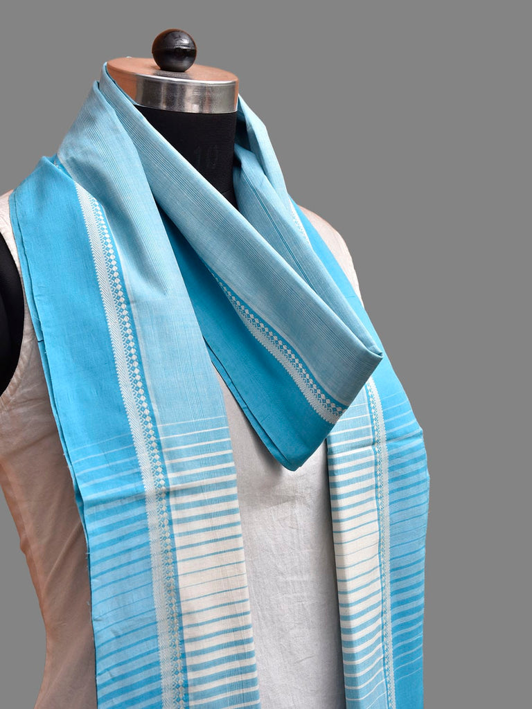 Light Blue Mangalgiri Cotton Dupatta with Strips Pallu Design ds3837