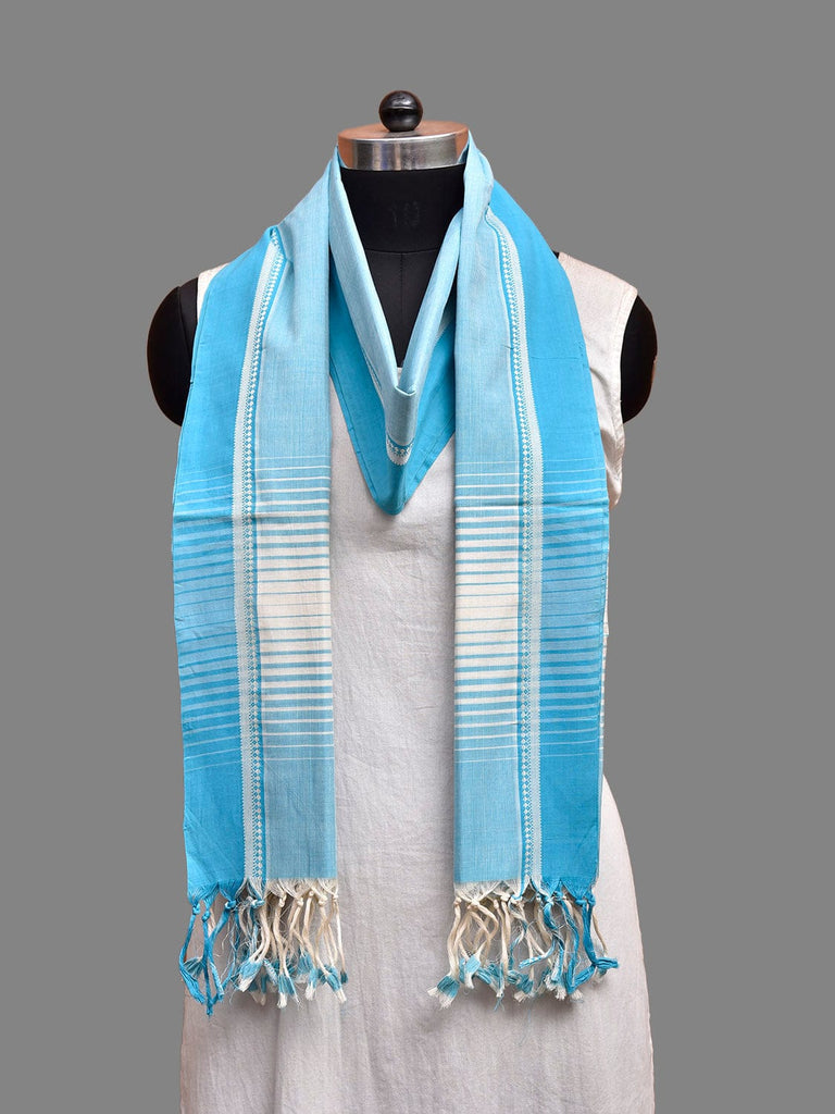 Light Blue Mangalgiri Cotton Dupatta with Strips Pallu Design ds3837