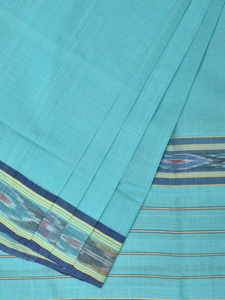Light Blue Mangalgiri Cotton Handloom Plain Saree with Strips Pallu Design No Blouse o0439