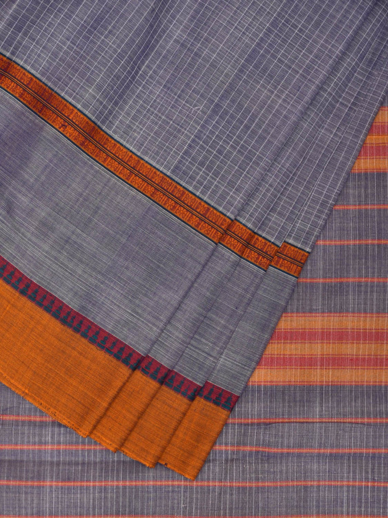 Light Blue Narayanpet Cotton Handloom Saree with Checks and Big Border Design No Blouse np0878