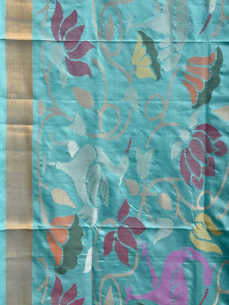 Light Blue Uppada Silk Handloom Saree with All Over Crane and Floral Design u2494
