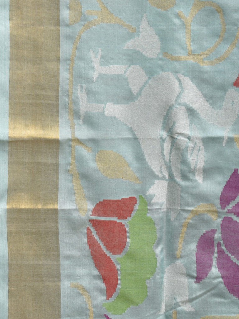 Light Blue Uppada Silk Handloom Saree with All Over Lotus and Birds Design u2222