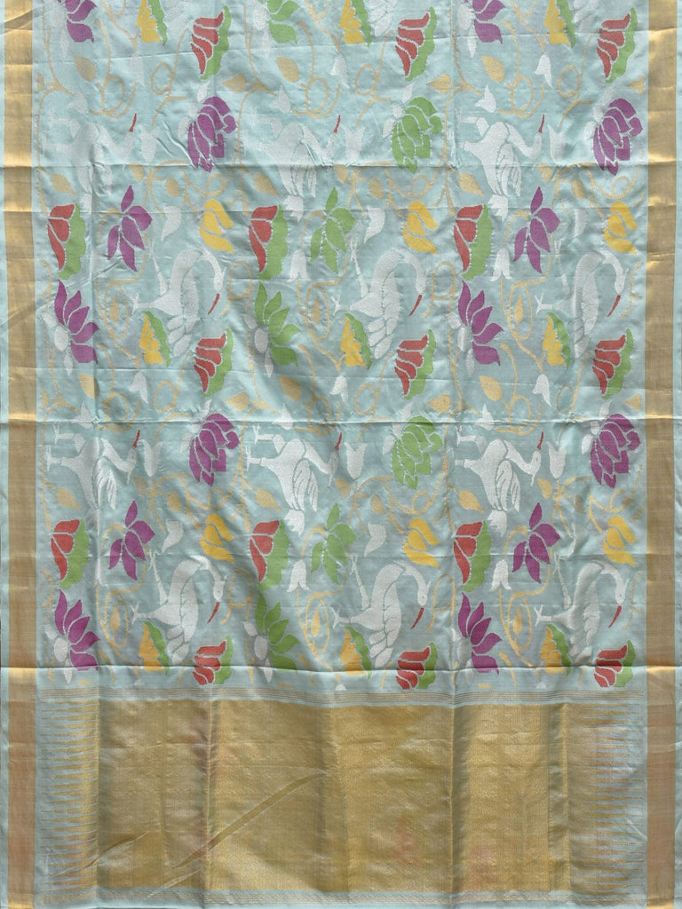 Light Blue Uppada Silk Handloom Saree with All Over Lotus and Birds Design u2222