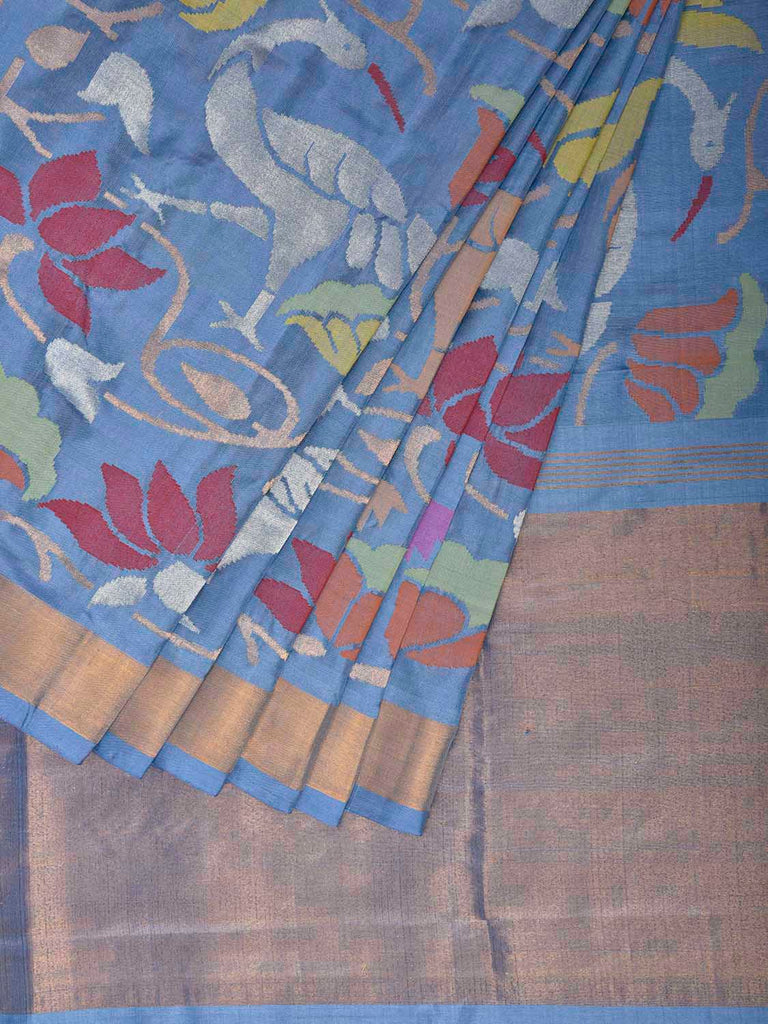 Light Blue Uppada Silk Handloom Saree with All Over Lotus and Birds Design u2470