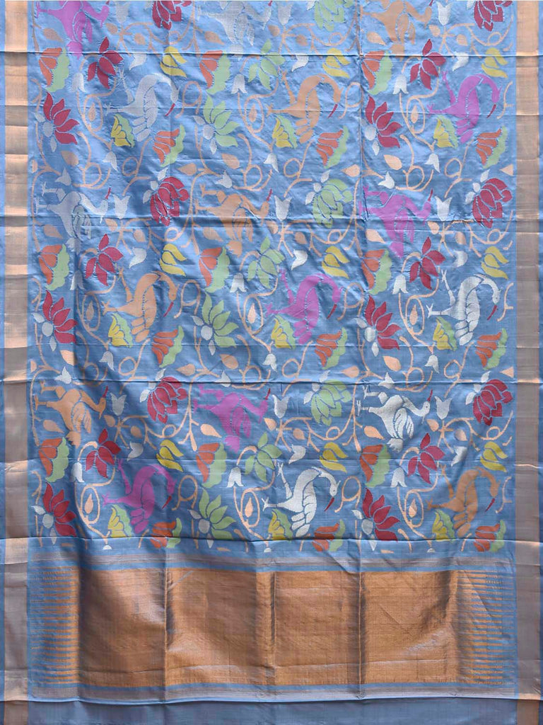 Light Blue Uppada Silk Handloom Saree with All Over Lotus and Birds Design u2470