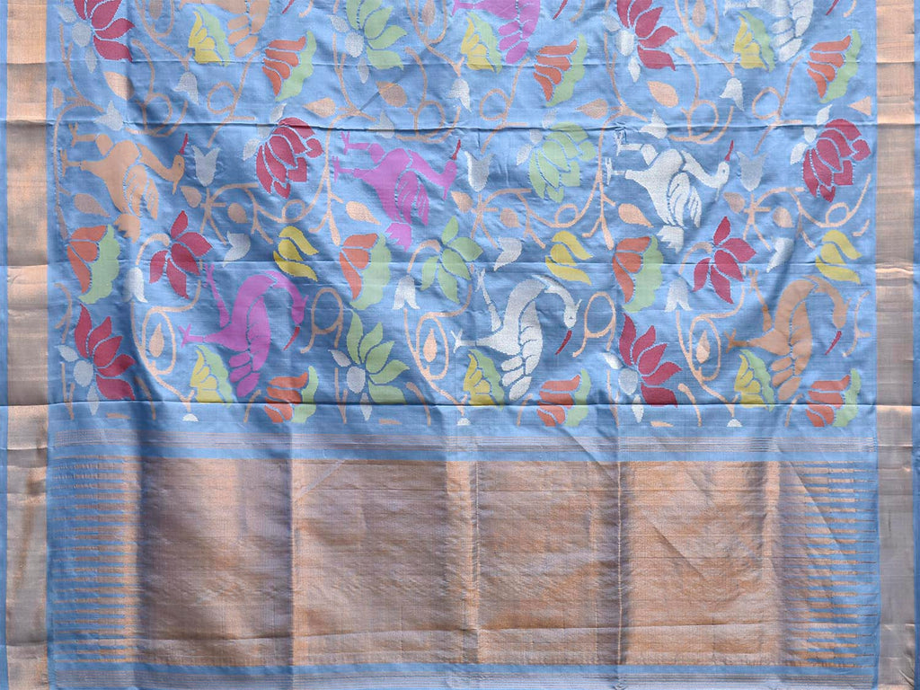 Light Blue Uppada Silk Handloom Saree with All Over Lotus and Birds Design u2470