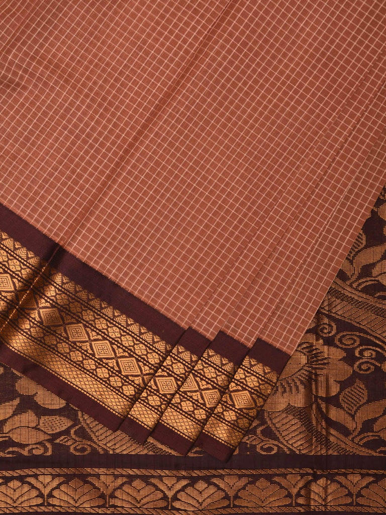 Light Brown and Brown Gadwal Cotton Handloom Saree with Border and Pallu Design No Blouse g0380