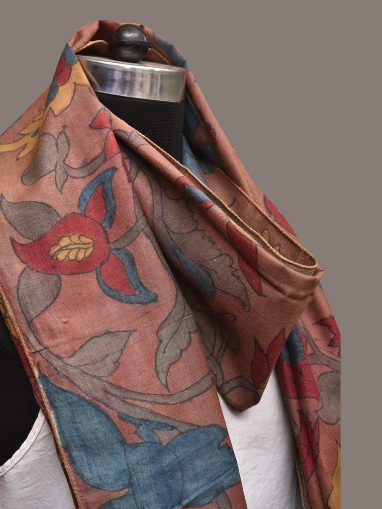 Light Brown Kalamkari Hand Painted Sico Stole with Floral Design ds3409