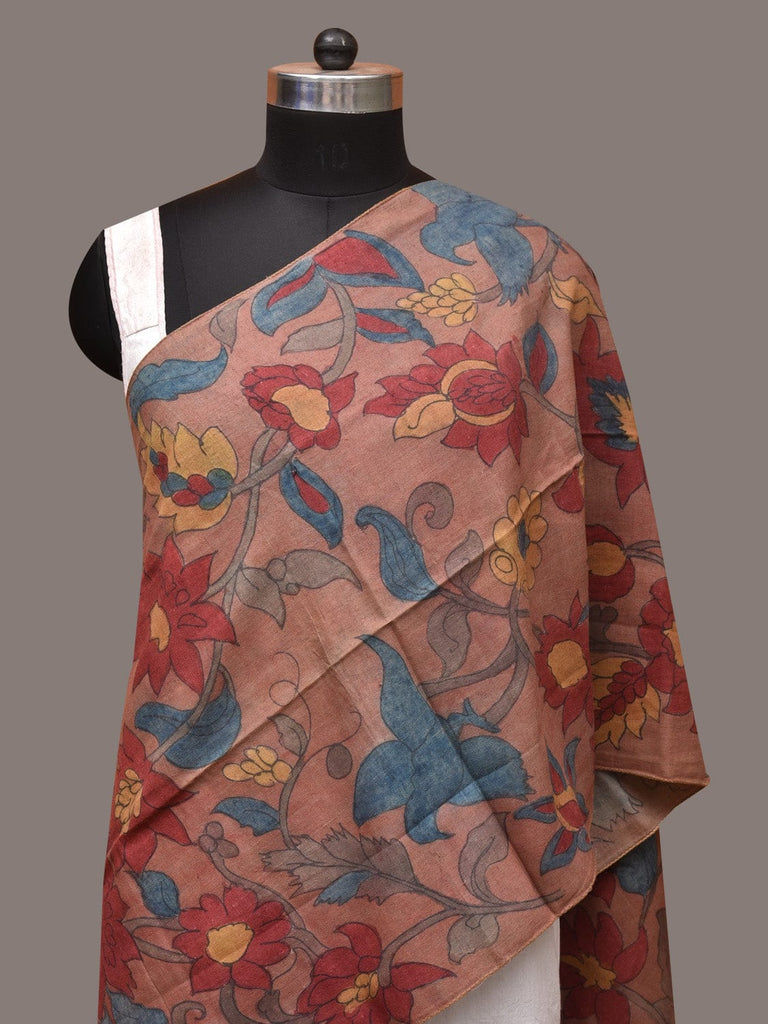 Light Brown Kalamkari Hand Painted Sico Stole with Floral Design ds3409