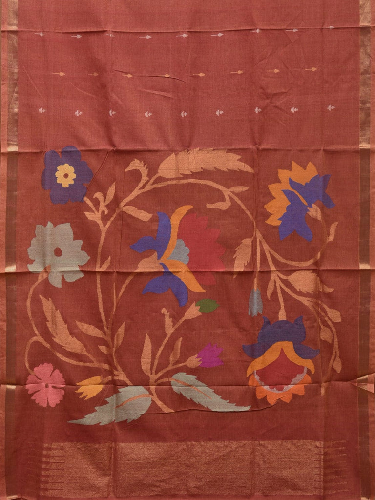 Light Brown Khadi Cotton Handloom Saree with Big Floral Pallu Design kh0636