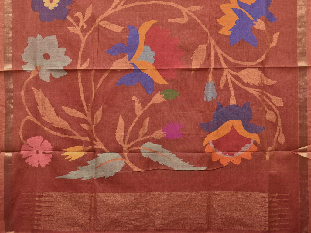 Light Brown Khadi Cotton Handloom Saree with Big Floral Pallu Design kh0636