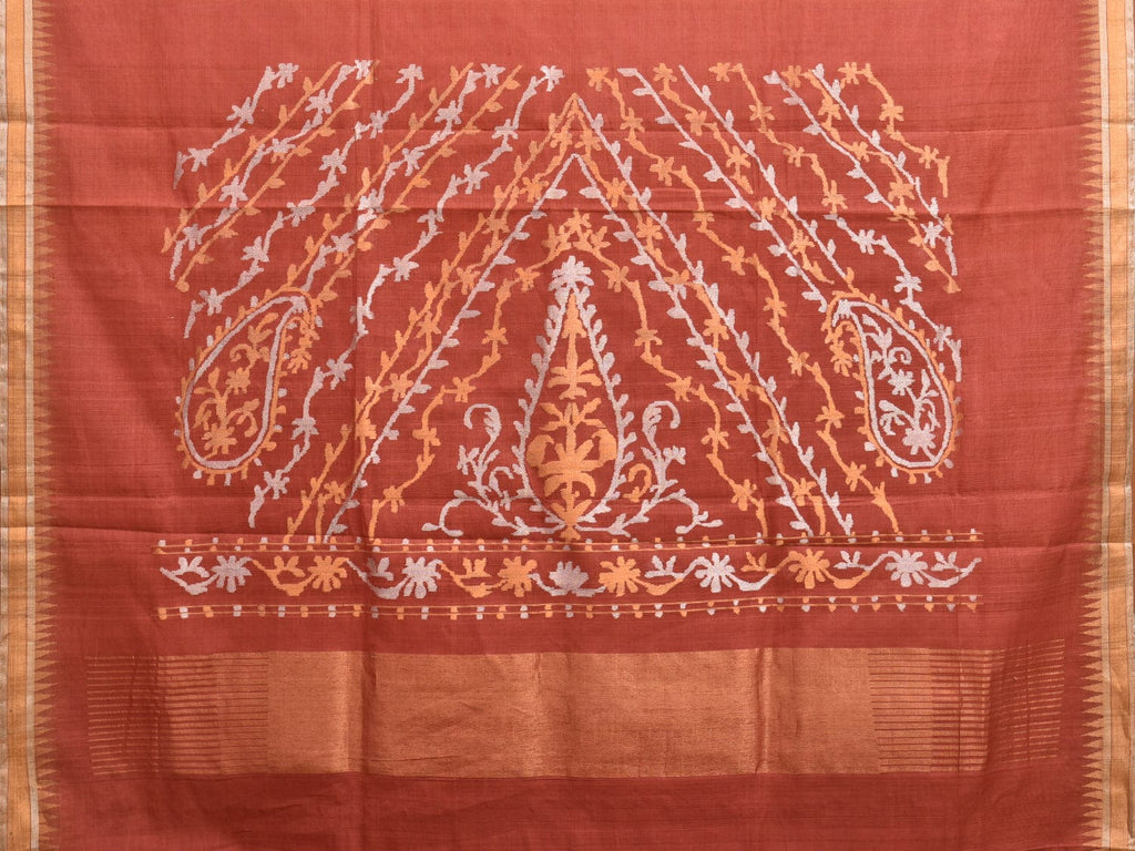 Light Brown Khadi Cotton Handloom Saree with Mango Pallu Design kh0673