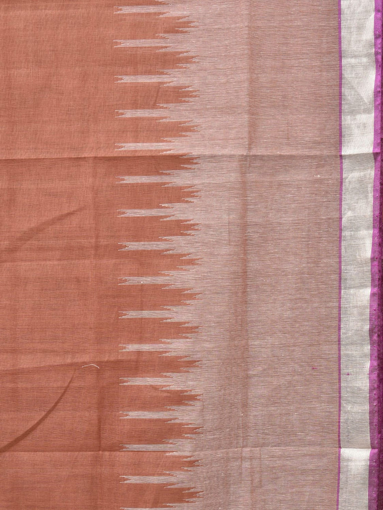 Light Brown Khadi Cotton Handloom Saree with One Side Big Temple Border Design kh0621