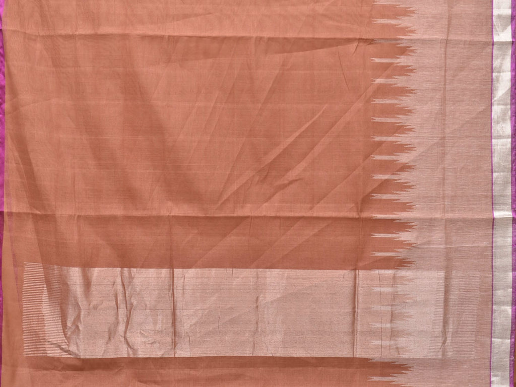 Light Brown Khadi Cotton Handloom Saree with One Side Big Temple Border Design kh0621