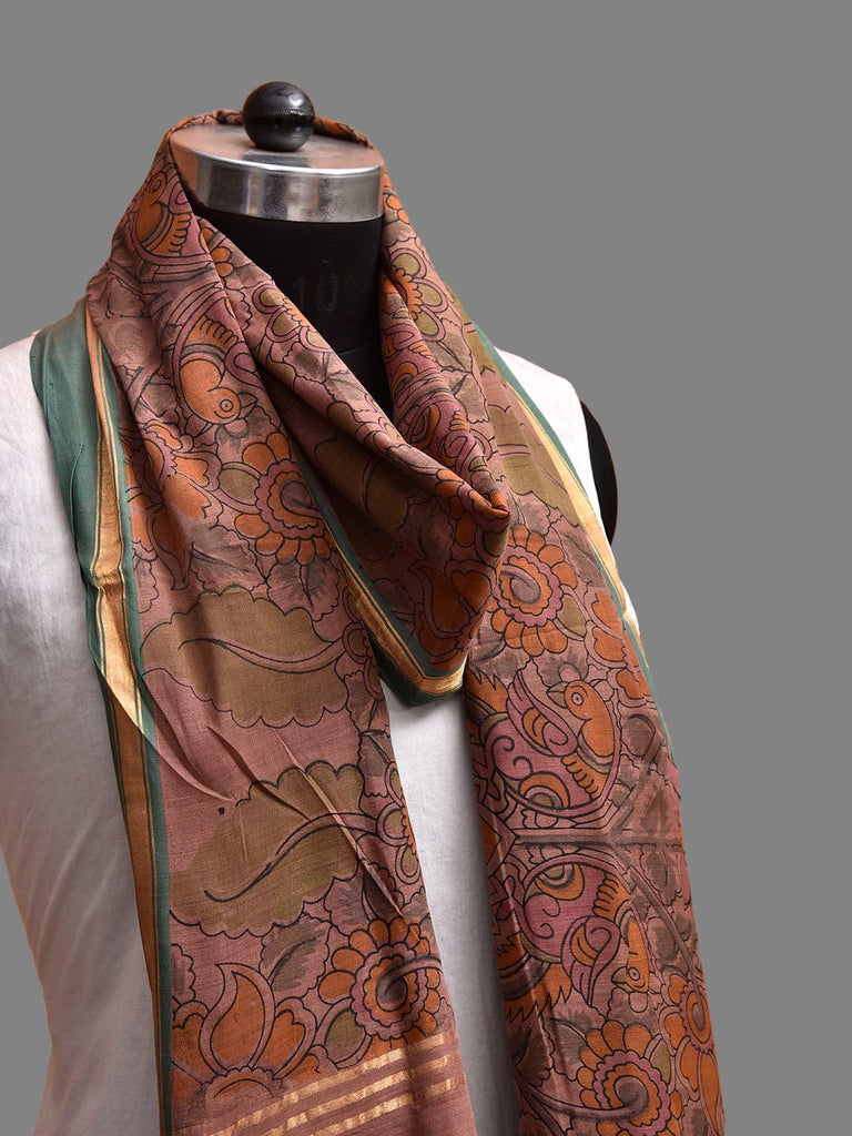 Light Brown Venkatagiri Cotton Dupatta with Kalamkari Print Design ds3906