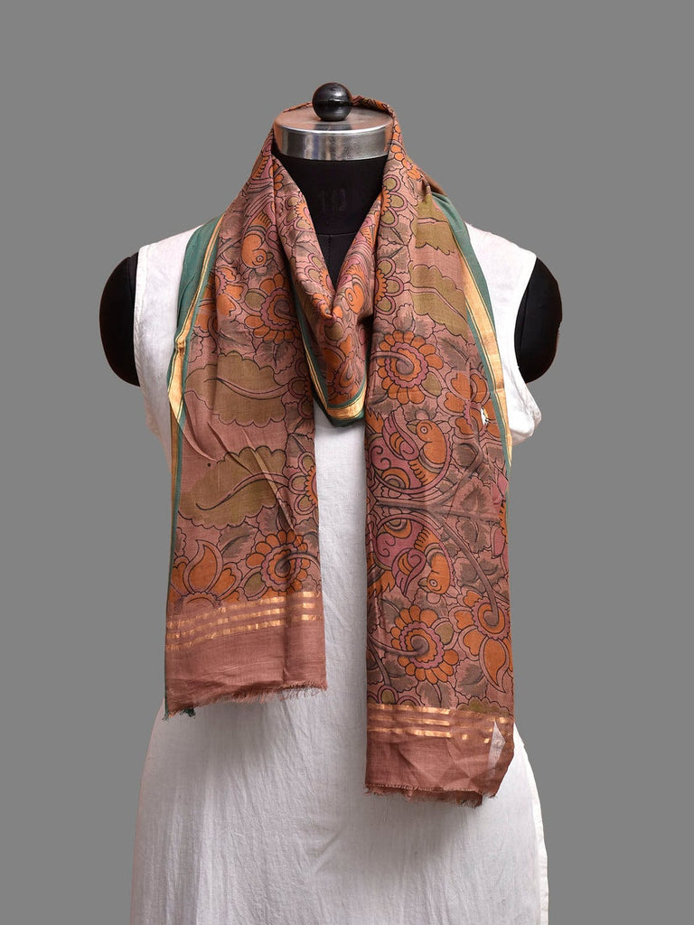 Light Brown Venkatagiri Cotton Dupatta with Kalamkari Print Design ds3906