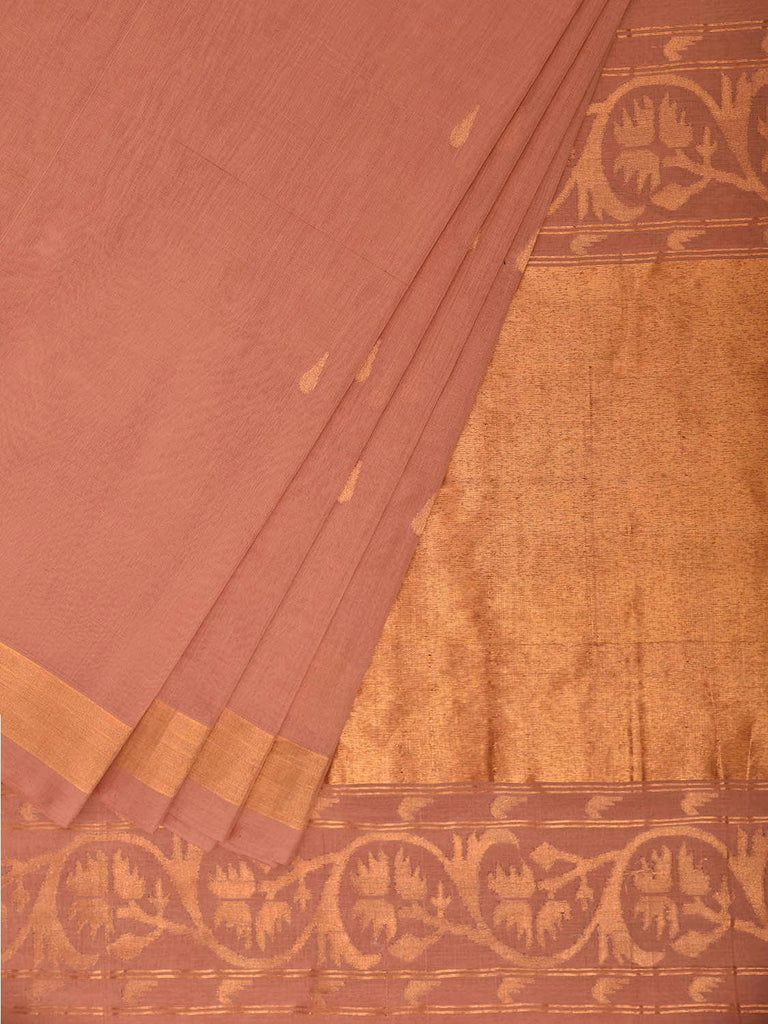 Light Fawn Uppada Cotton Handloom Saree with Aashavali Pallu Design u2488