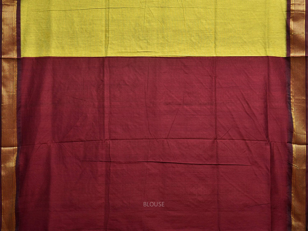 Light Green and Dark Red Gadwal Cotton Viscose Saree with Pallu Design g0601