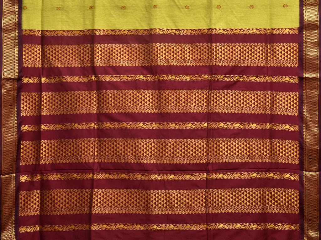 Light Green and Dark Red Gadwal Cotton Viscose Saree with Pallu Design g0601