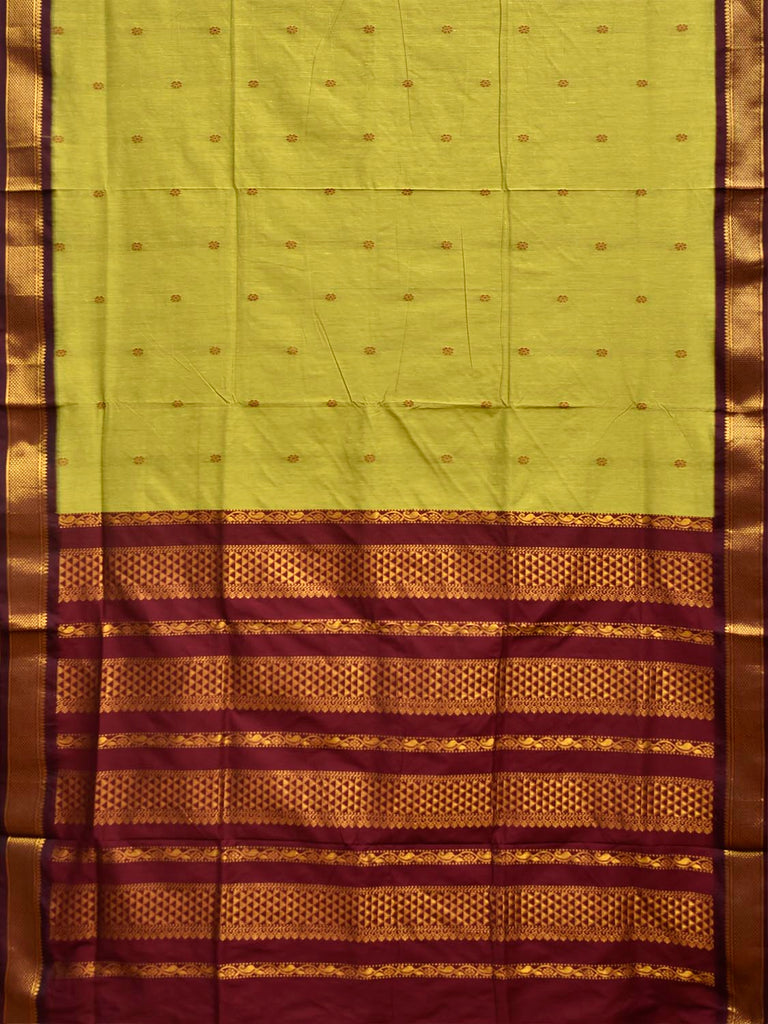 Light Green and Dark Red Gadwal Cotton Viscose Saree with Pallu Design g0601