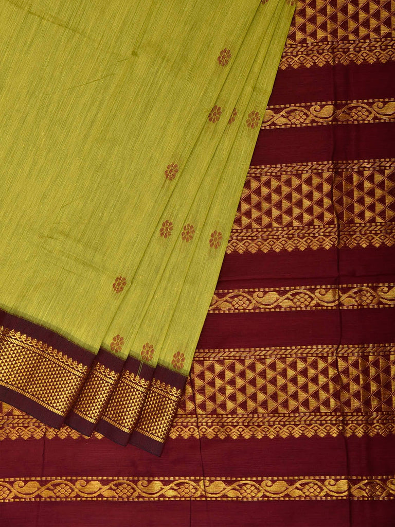 Light Green and Dark Red Gadwal Cotton Viscose Saree with Pallu Design g0601