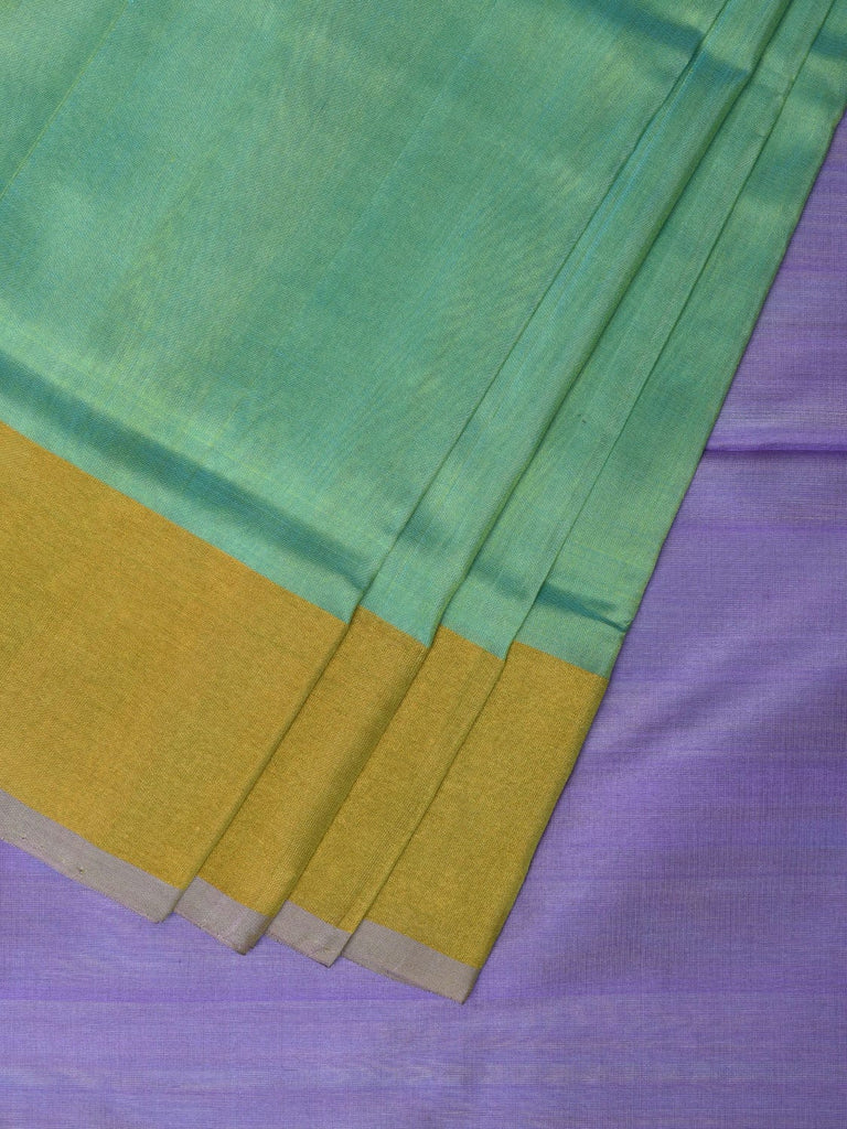 Light Green and Lavender Uppada Silk Handloom Plain Saree with Contrast Pallu Design u2208