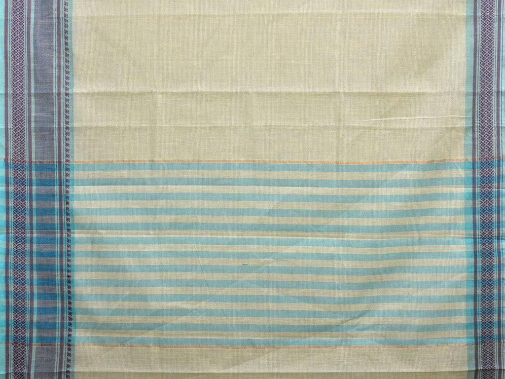 Light Green and Light Blue Kanchipuram Cotton Saree with Strips Pallu and Border Design k0529