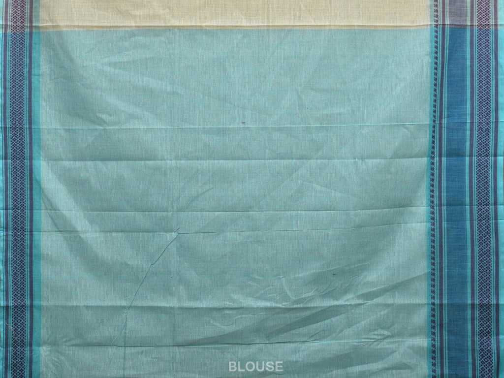 Light Green and Light Blue Kanchipuram Cotton Saree with Strips Pallu and Border Design k0529