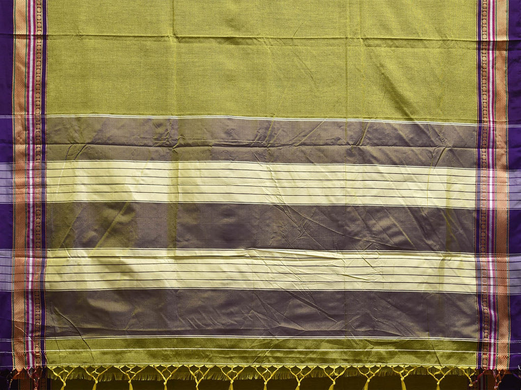 Light Green and Navy ilkal Cotton Viscose Saree with Strips Pallu and Border Design No Blouse il0039