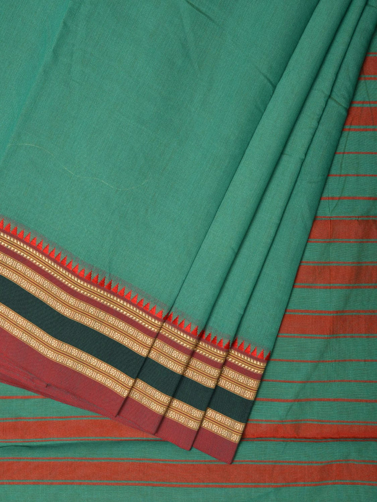 Light Green Bamboo Cotton Plain Saree with Strips Pallu Design No Blouse bc0266