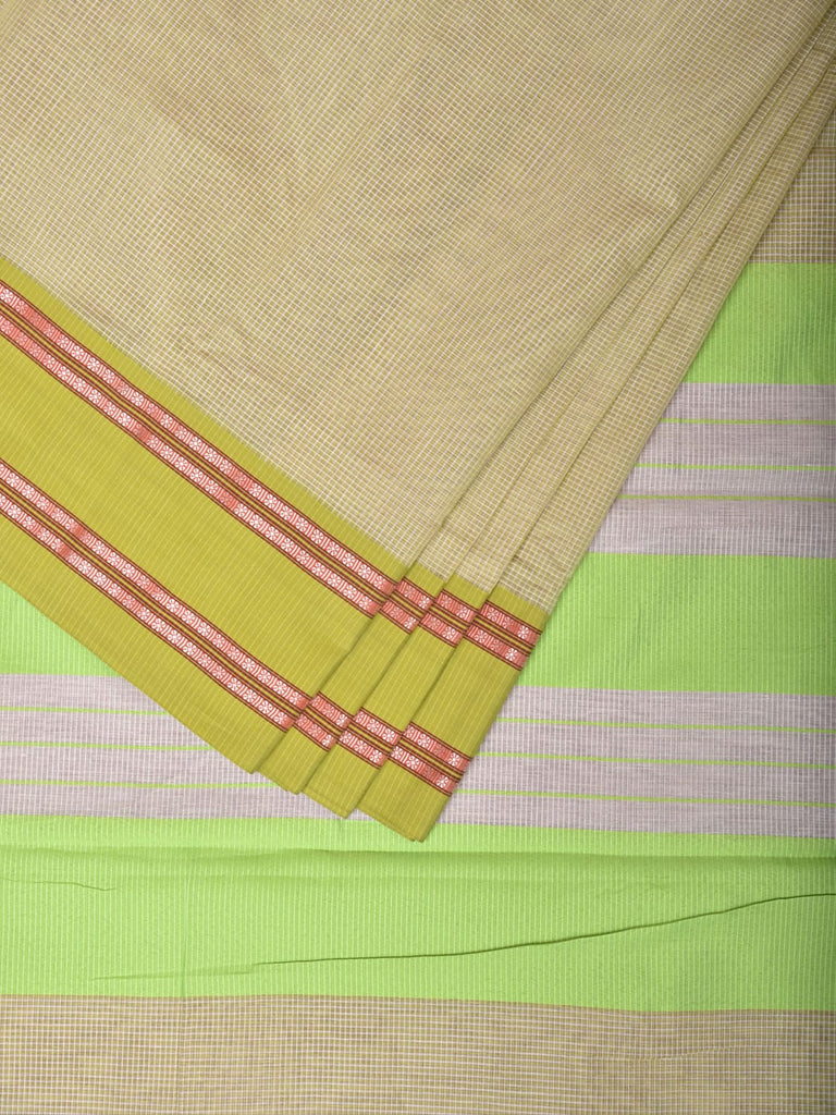 Light Green Bamboo Cotton Saree with Checks Design bc0146