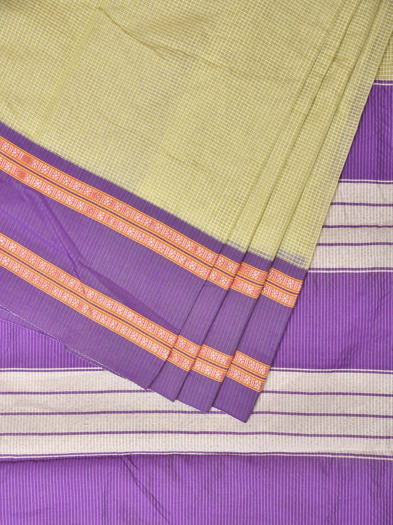 Light Green Bamboo Cotton Saree with Checks Design bc0147