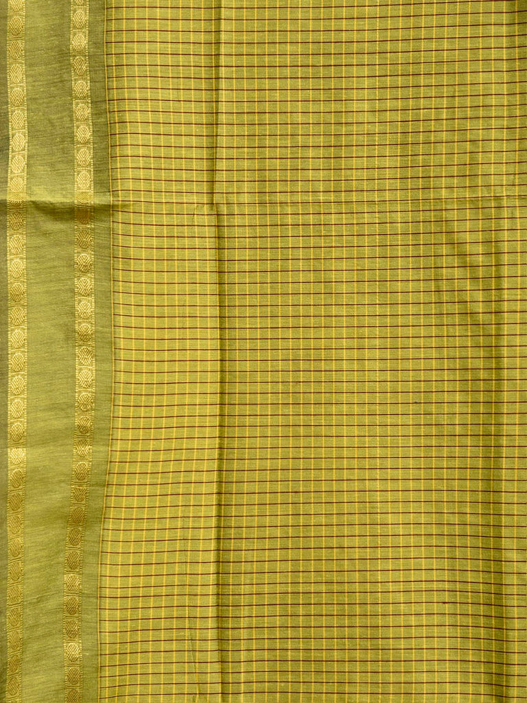 Light Green Gadwal Cotton Viscose Saree with Checks and Doby Border Design g0596
