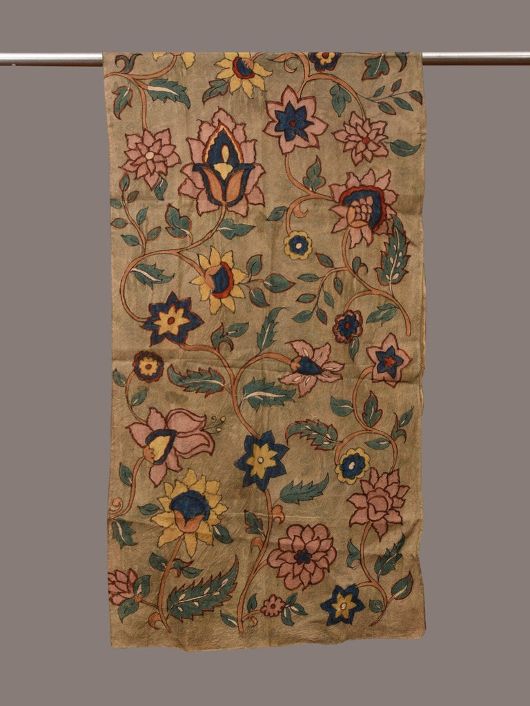Light Green Kalamkari Hand Painted Sico Stole with Floral Design ds3552