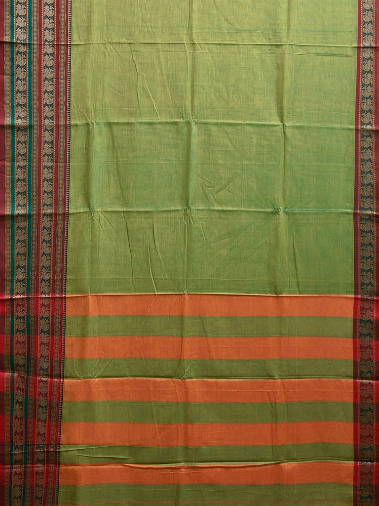 Light Green Kanchipuram Cotton Plain Saree with Strips Pallu and Border Design No Blouse k0838