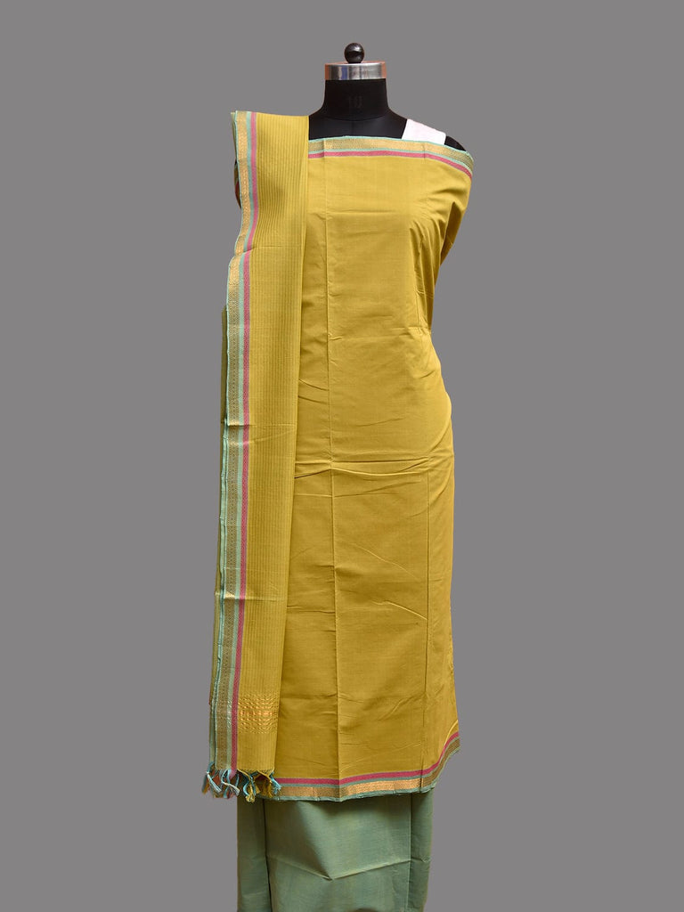 Light Green Mangalgiri Cotton Dress Material with Top Bottom and Strips Dupatta dm0095