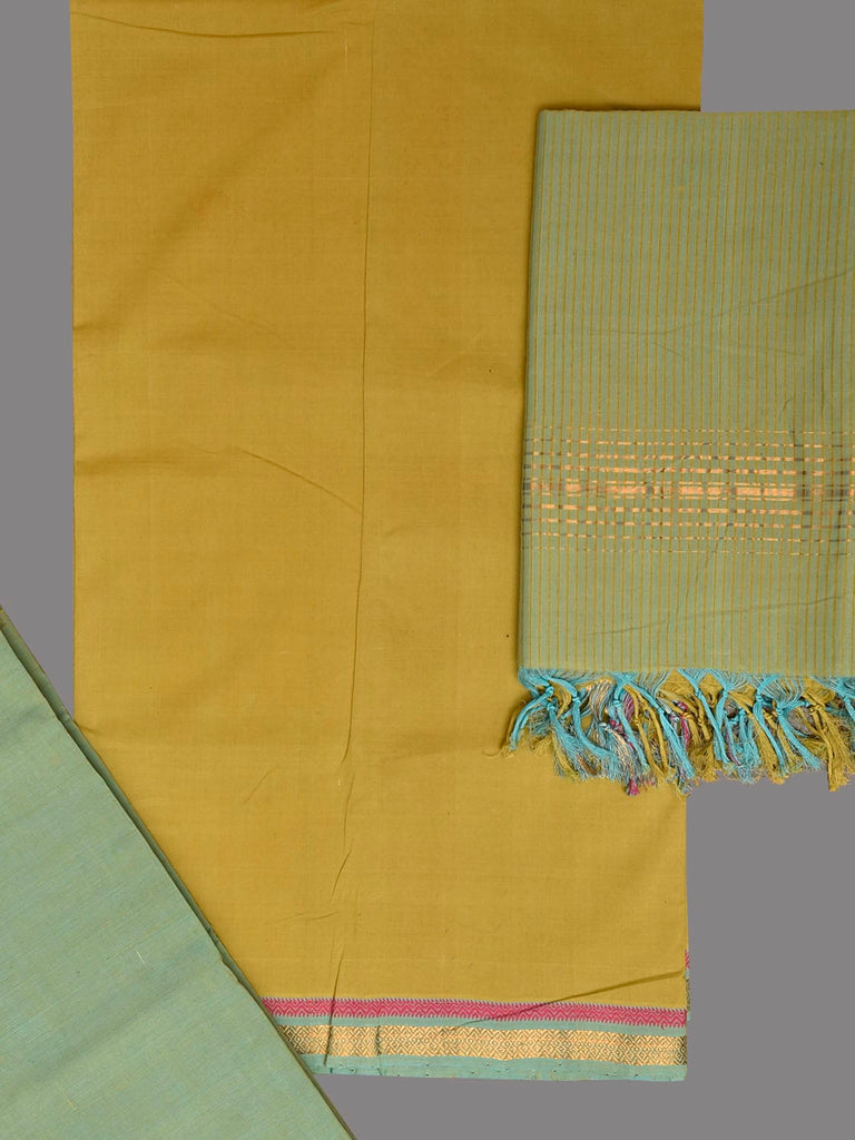 Light Green Mangalgiri Cotton Dress Material with Top Bottom and Strips Dupatta dm0095