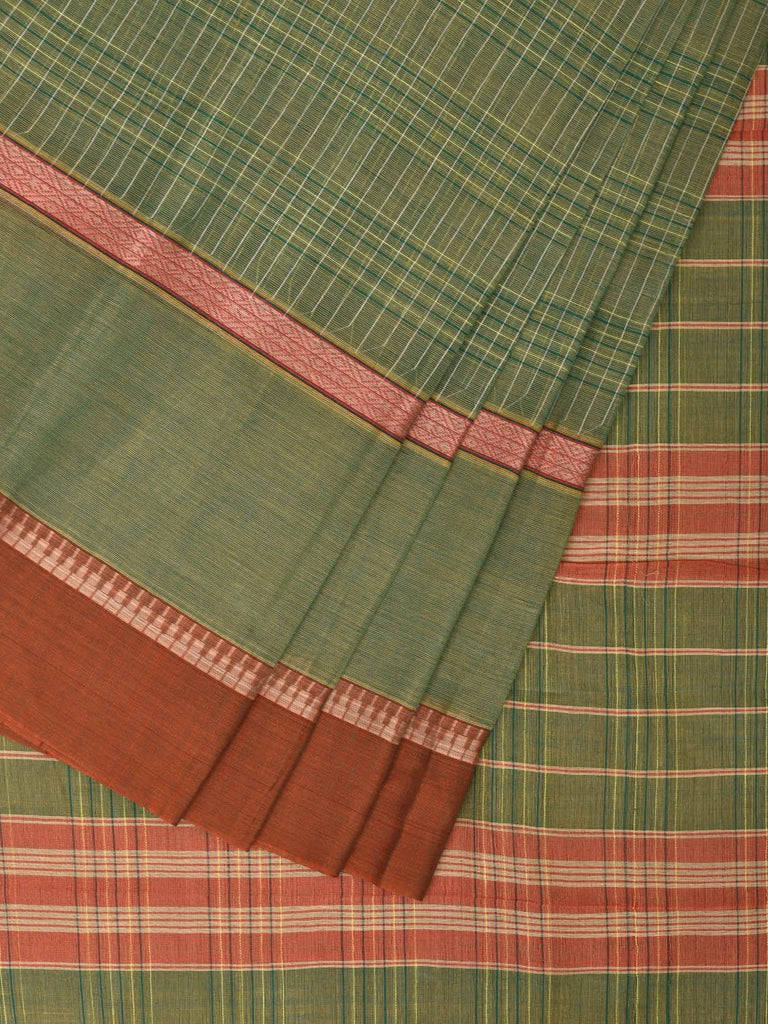 Light Green Narayanpet Cotton Handloom Saree with Strips and Big Border Design No Blouse np0871