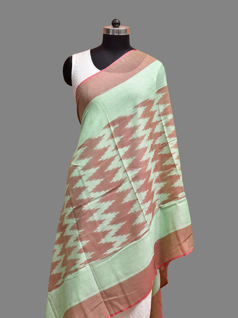 Light Green Pochampally Ikat Cotton Dupatta with Zig-Zag Design ds3830