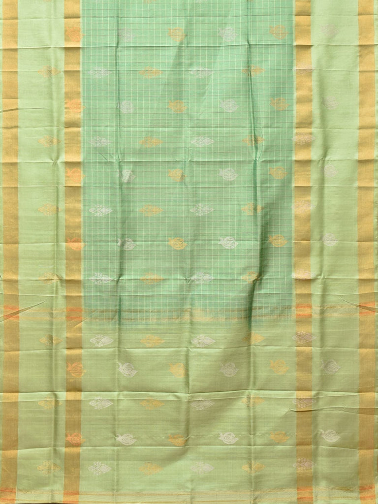 Light Green Uppada Silk Handloom Saree with Checks and Buta Design u2078