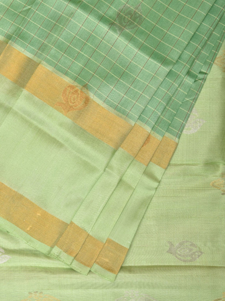 Light Green Uppada Silk Handloom Saree with Checks and Buta Design u2078