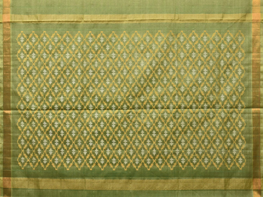 Light Green Uppada Tussar Cotton Handloom Saree with Dhaka Jamdani Pallu Design u2163