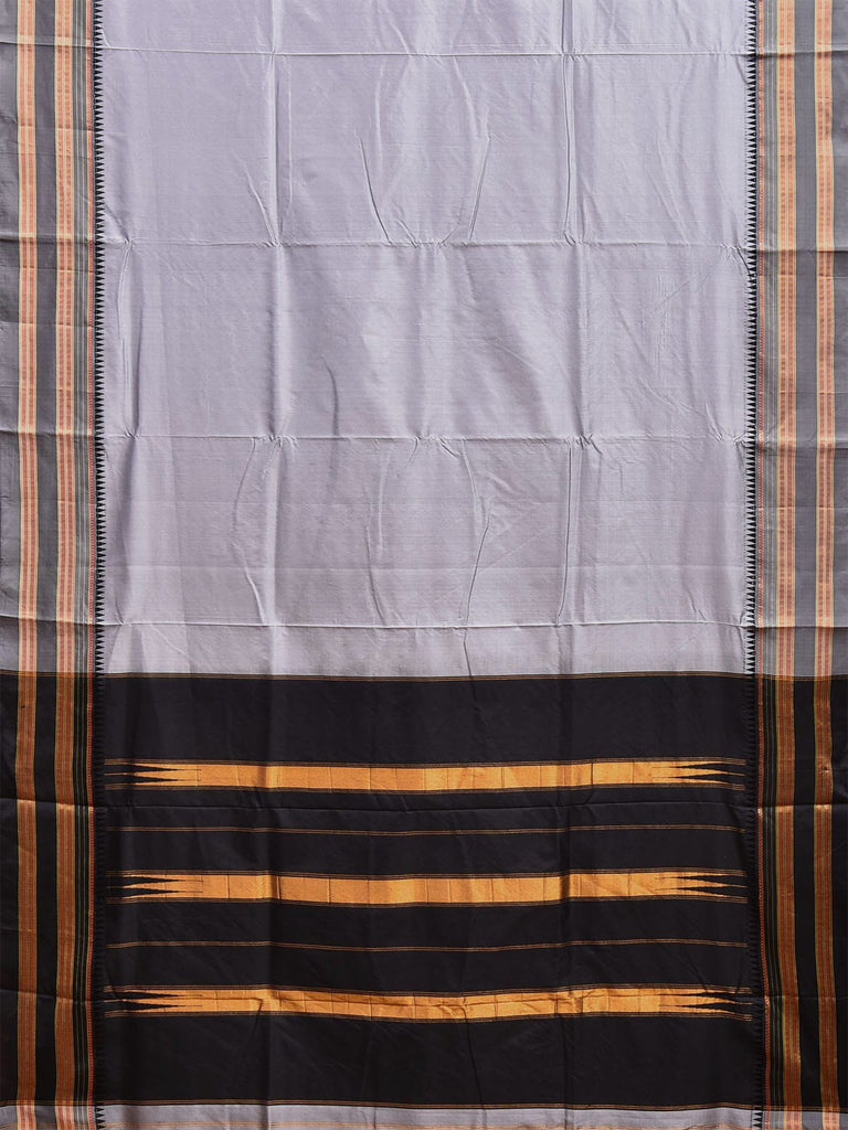 Light Grey and Black Narayanpet Silk Handloom Plain Saree with Contrast Pallu Design No Blouse np1063