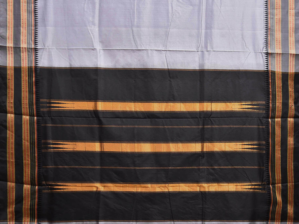 Light Grey and Black Narayanpet Silk Handloom Plain Saree with Contrast Pallu Design No Blouse np1063